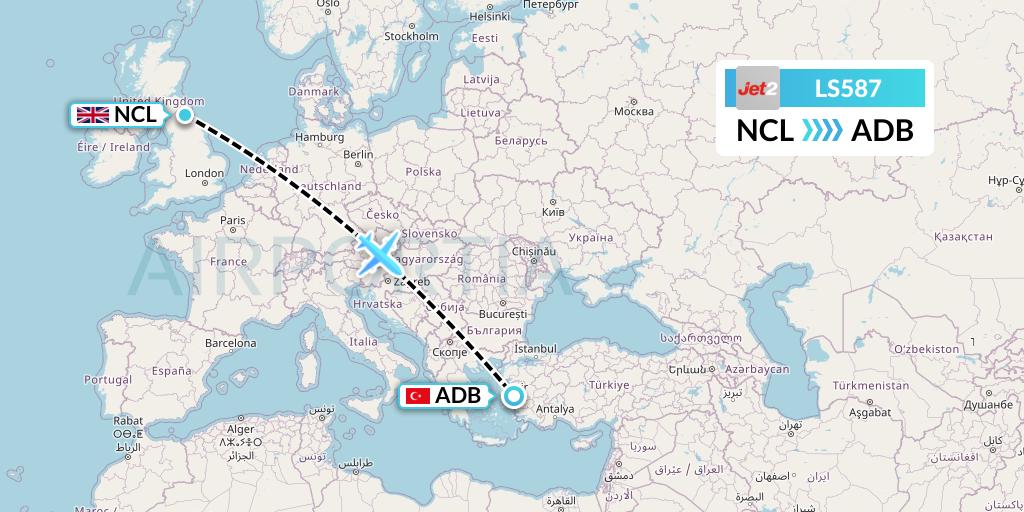 LS587 Jet2 Flight Map: Newcastle to Izmir