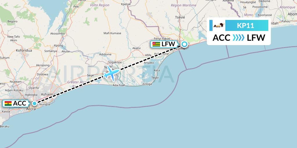 KP11 ASKY Flight Map: Accra to Lome