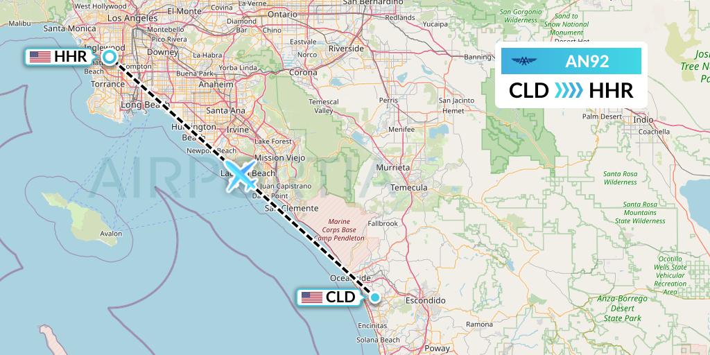 AN92 Advanced Air Flight Map: San Diego to Hawthorne