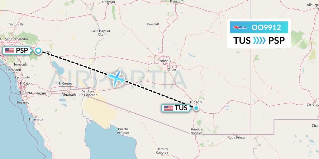 OO9912 SkyWest Airlines Flight Map: Tucson to Palm Springs