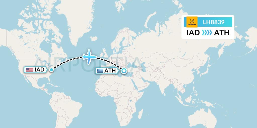 LH8839 Lufthansa Flight Map: Washington to Athens