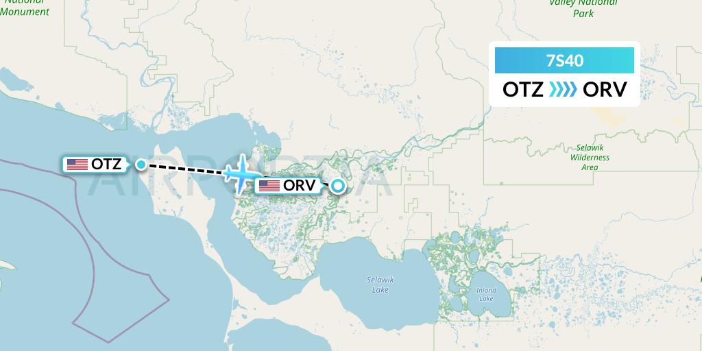 7S40 Ryan Air (USA) Flight Map: Kotzebue to Noorvik
