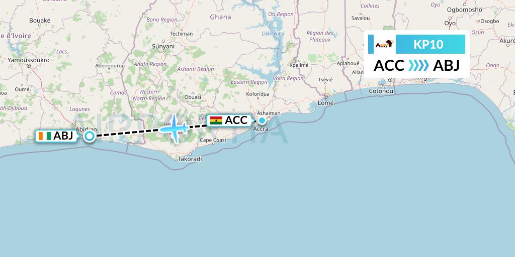 KP10 ASKY Flight Map: Accra to Abidjan