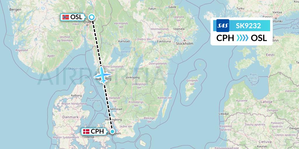 SK9232 SAS Flight Map: Copenhagen to Oslo
