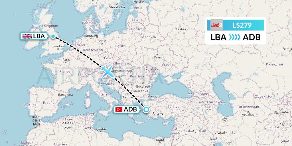 LS279 Jet2 Flight Map: Leeds to Izmir
