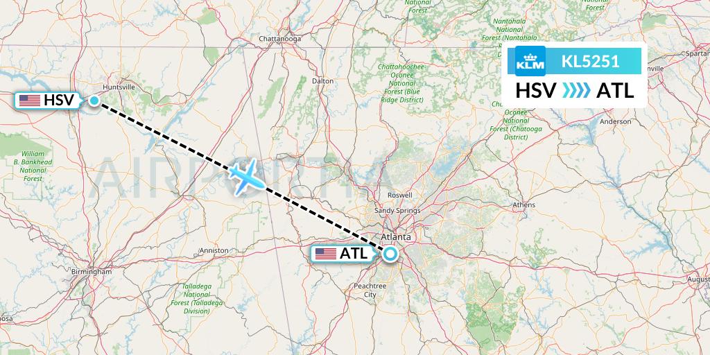 KL5251 KLM Flight Map: Huntsville to Atlanta