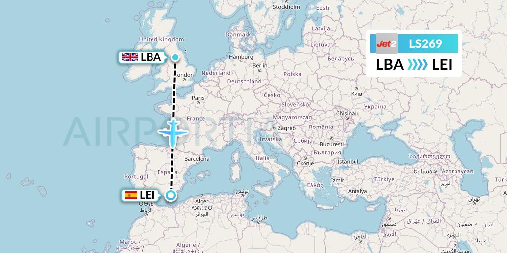 LS269 Jet2 Flight Map: Leeds to Almeria