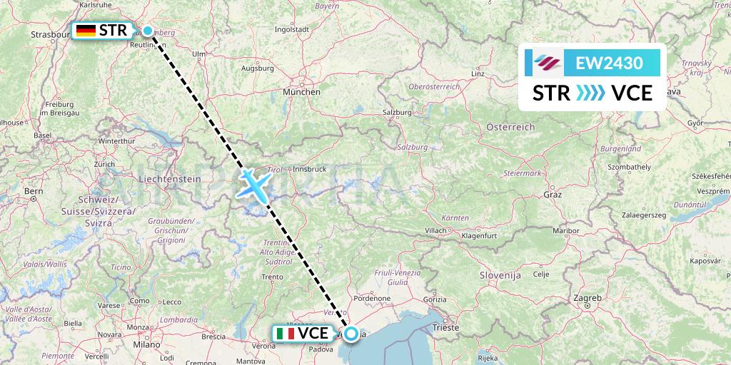 EW2430 Eurowings Flight Map: Stuttgart to Venice