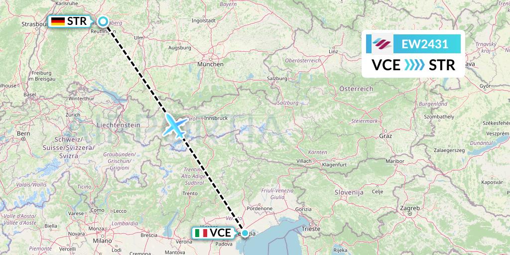 EW2431 Eurowings Flight Map: Venice to Stuttgart