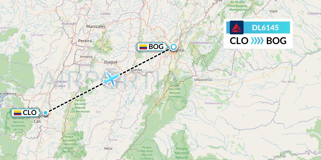DL6145 Delta Air Lines Flight Map: Cali to Bogota