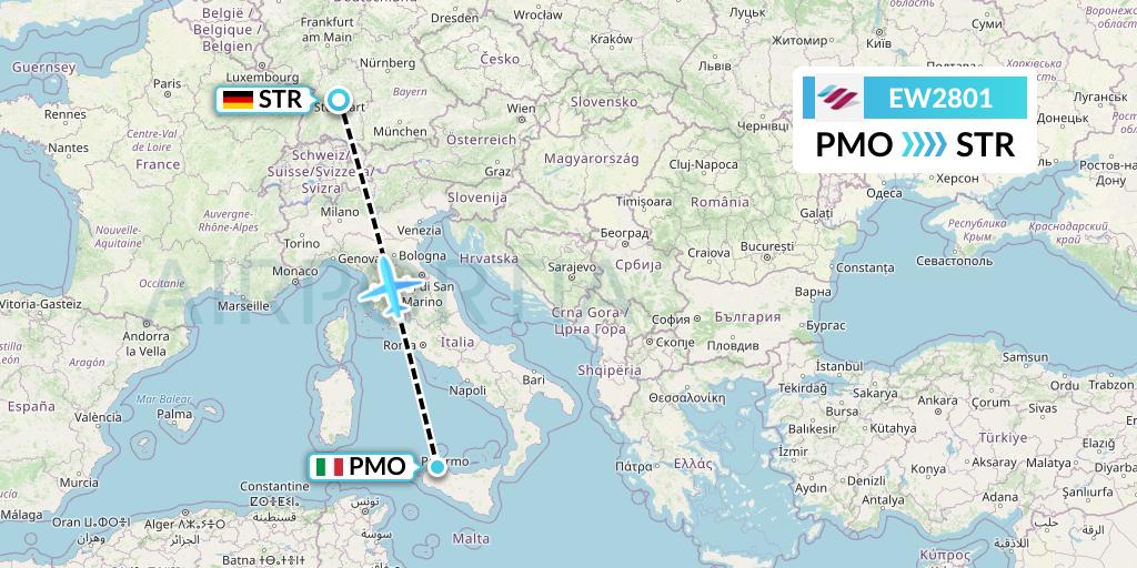 EW2801 Eurowings Flight Map: Palermo to Stuttgart