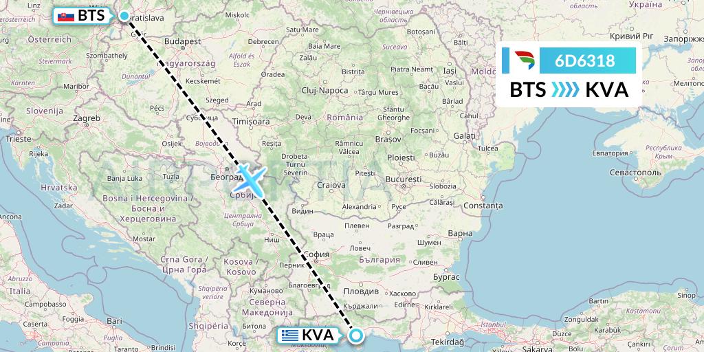 6D6318 Travel Service Slovakia Flight Map: Bratislava to Kavala