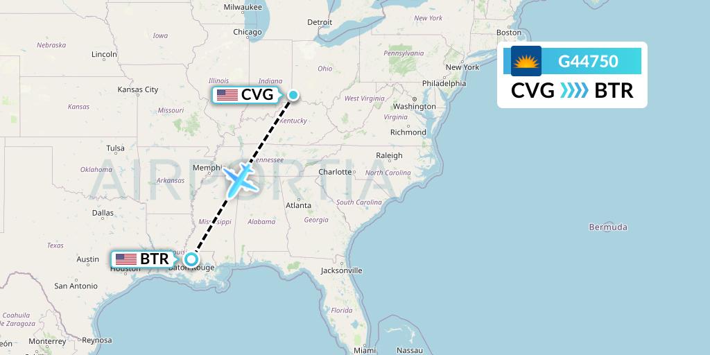 G44750 Allegiant Air Flight Map: Cincinnati to Baton Rouge