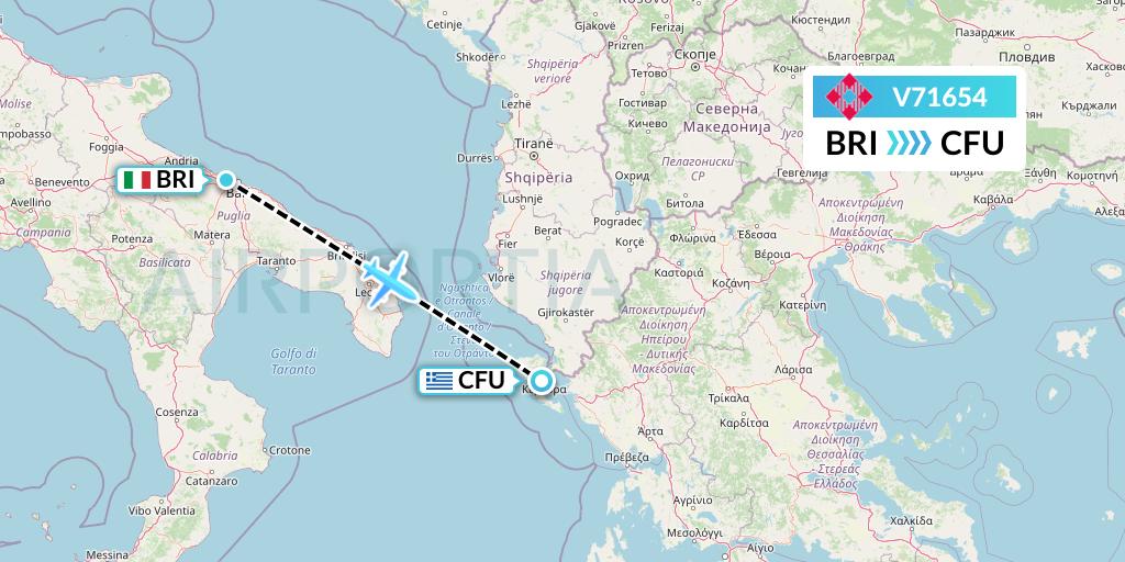 V71654 Volotea Flight Map: Bari to Corfu