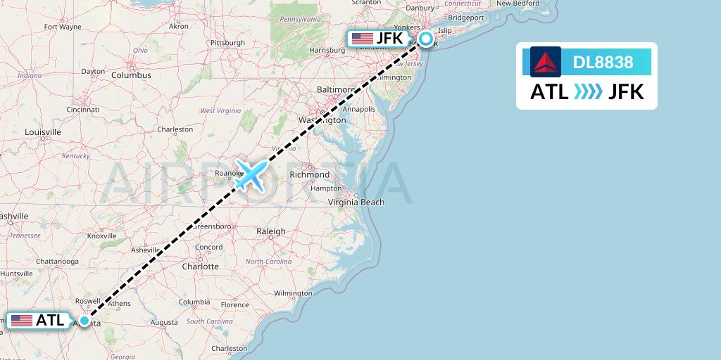 DL8838 Delta Air Lines Flight Map: Atlanta to New York