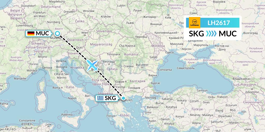 LH2617 Lufthansa Flight Map: Thessaloniki to Munich