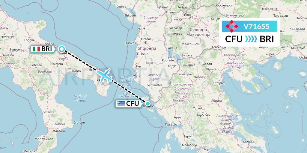 V71655 Volotea Flight Map: Corfu to Bari