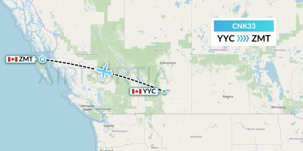 CNK33 Sunwest Aviation Flight Map: Calgary to Masset