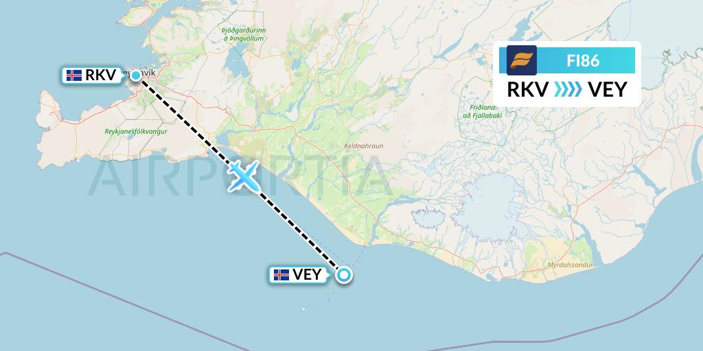 FI86 Icelandair Flight Map: Reykjavik to Vestmannaeyjar
