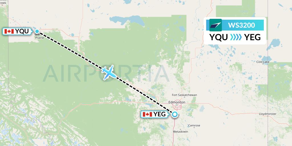 WS3200 WestJet Flight Map: Grande Prairie to Edmonton