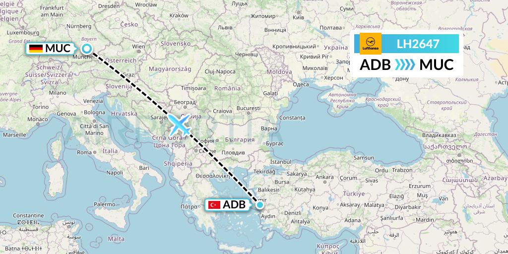 LH2647 Lufthansa Flight Map: Izmir to Munich
