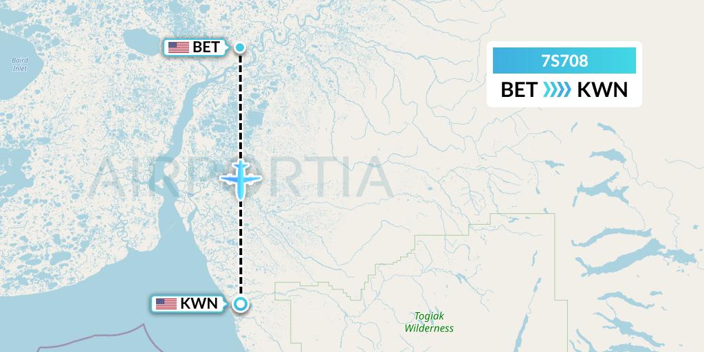 7S708 Ryan Air (USA) Flight Map: Bethel to Quinhagak