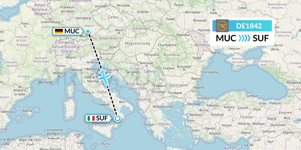 DE1842 Condor Flight Map: Munich to Lamezia Terme