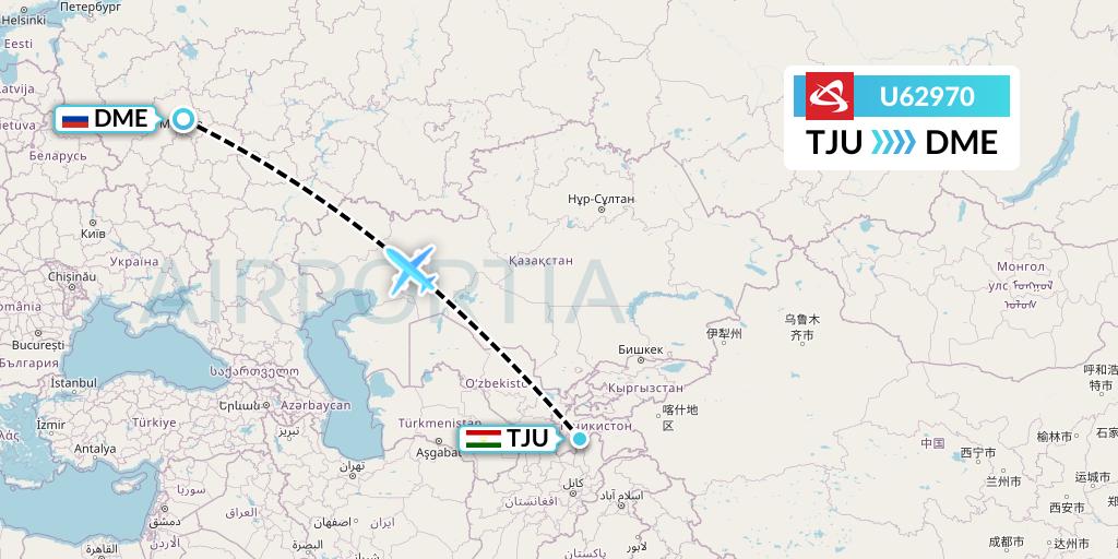 U62970 Ural Airlines Flight Map: Kulob to Moscow