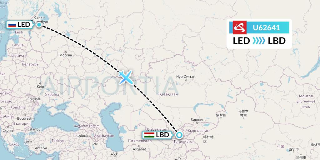 U62641 Ural Airlines Flight Map: St. Petersburg to Khudzhand