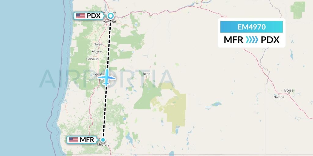 EM4970 Empire Airlines Flight Map: Medford to Portland