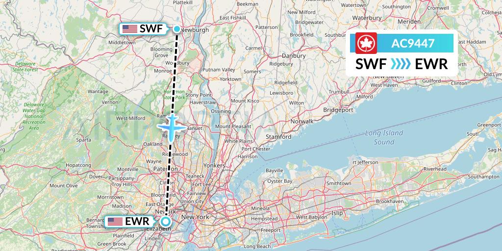 AC9447 Air Canada Flight Map: Newburgh to New York