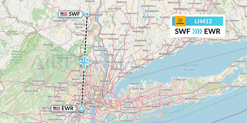 LH412 Lufthansa Flight Map: Newburgh to New York