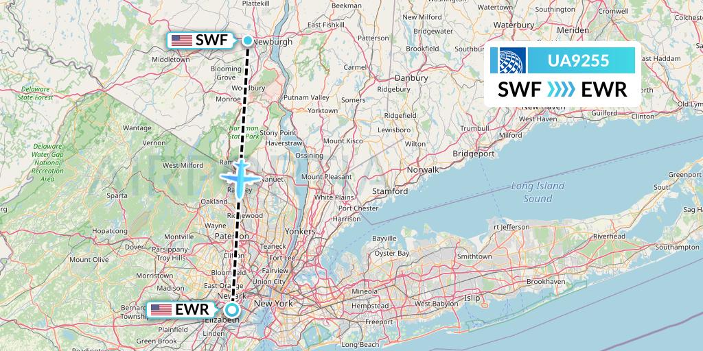 UA9255 United Airlines Flight Map: Newburgh to New York