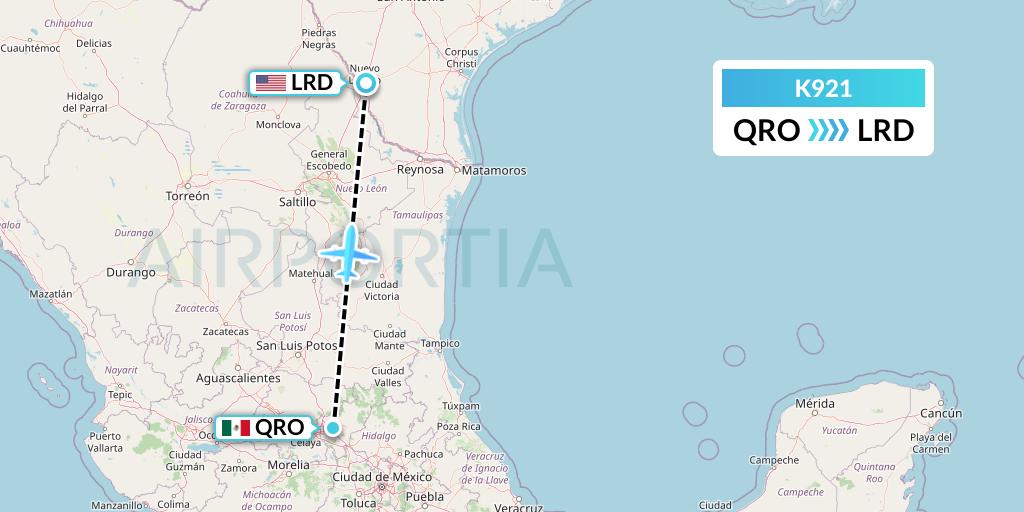 K921 Kalitta Charters Flight Map: Queretaro to Laredo