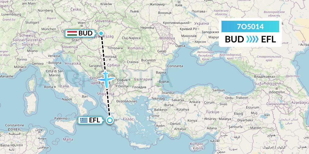 7O5014 Travel Service Hungary Flight Map: Budapest to Kefalonia