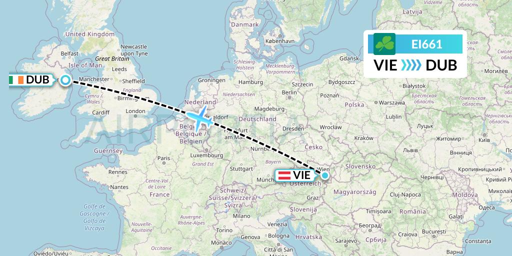 EI661 Aer Lingus Flight Map: Vienna to Dublin