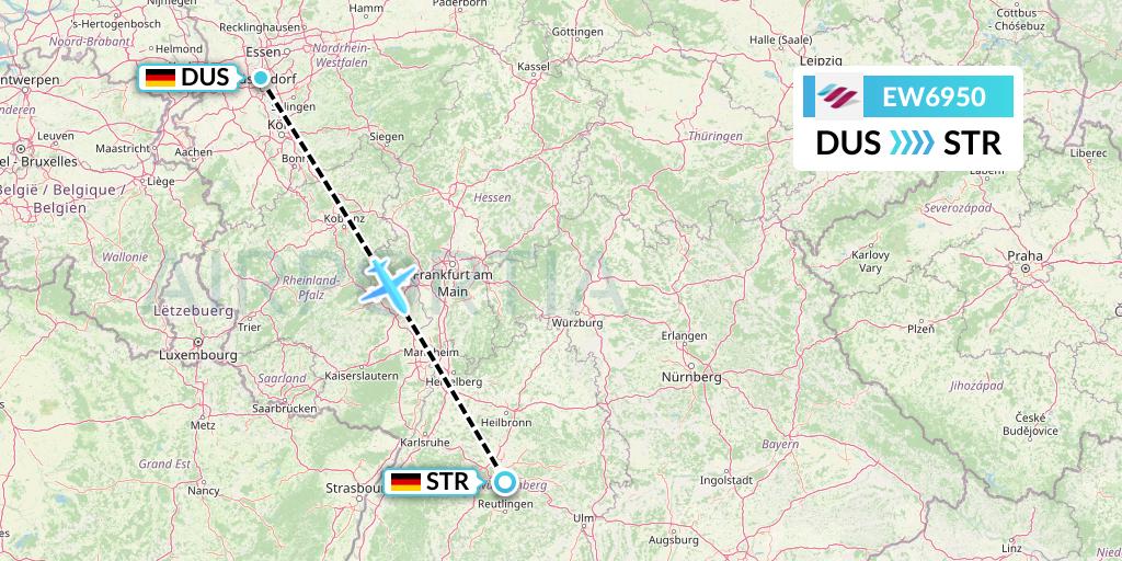 EW6950 Eurowings Flight Map: Dusseldorf to Stuttgart