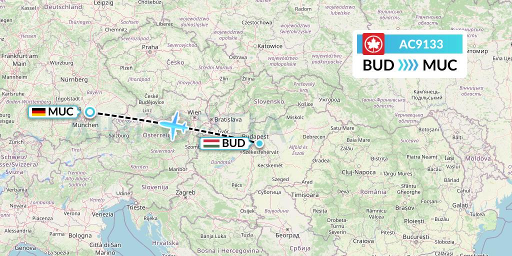 AC9133 Air Canada Flight Map: Budapest to Munich