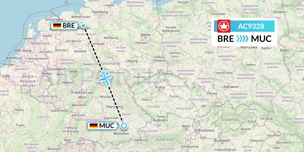 AC9328 Air Canada Flight Map: Bremen to Munich