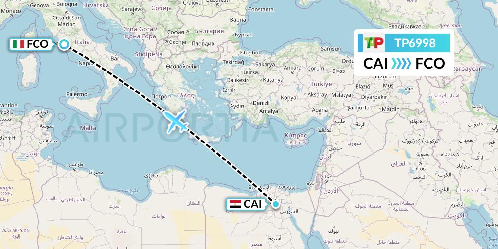 TP6998 TAP Portugal Flight Map: Cairo to Rome