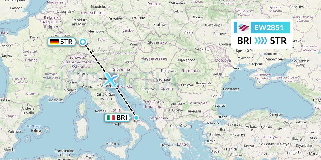 EW2851 Eurowings Flight Map: Bari to Stuttgart