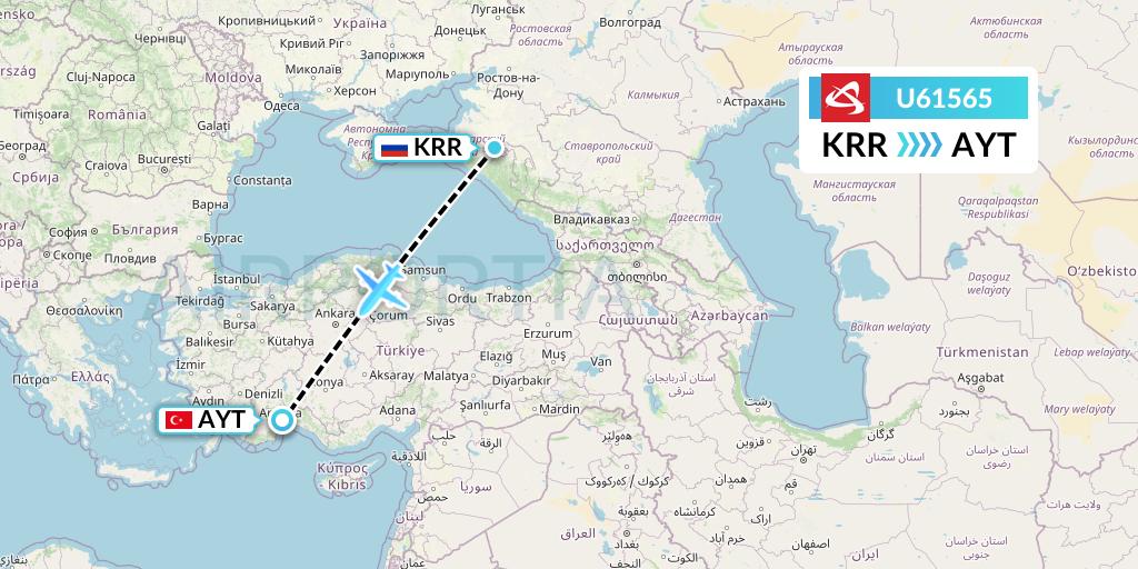 U61565 Ural Airlines Flight Map: Krasnodar to Antalya