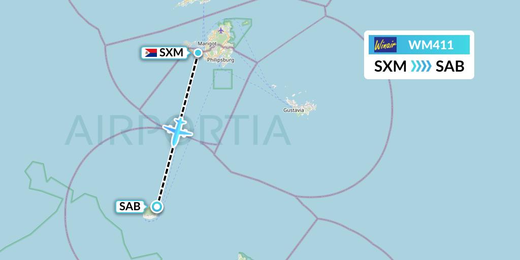 WM411 Winair Flight Map: Sint Maarten to Saba