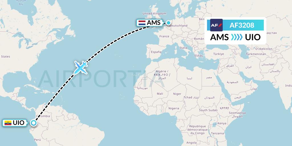 AF3208 Air France Flight Map: Amsterdam to Quito