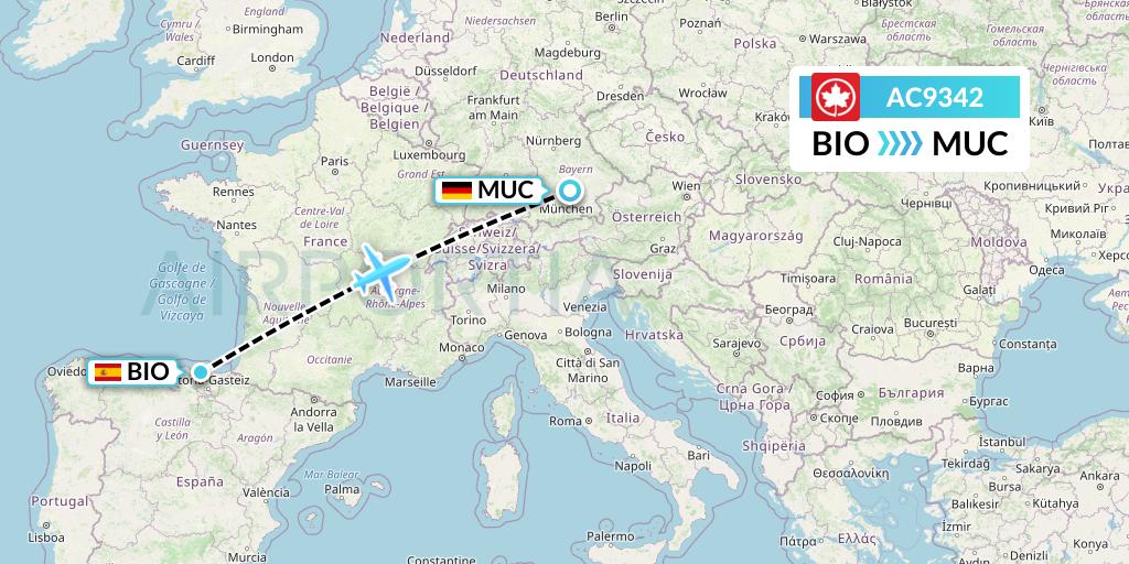 AC9342 Air Canada Flight Map: Bilbao to Munich