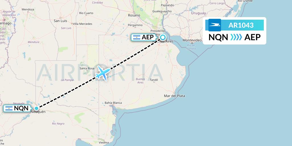 AR1043 Aerolineas Argentinas Flight Map: Neuquen to Buenos Aires