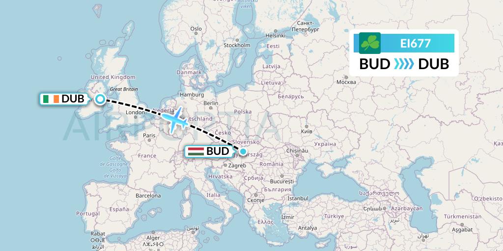 EI677 Aer Lingus Flight Map: Budapest to Dublin