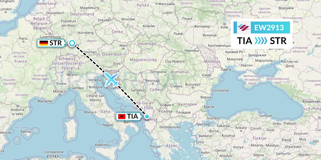 EW2913 Eurowings Flight Map: Tirana to Stuttgart