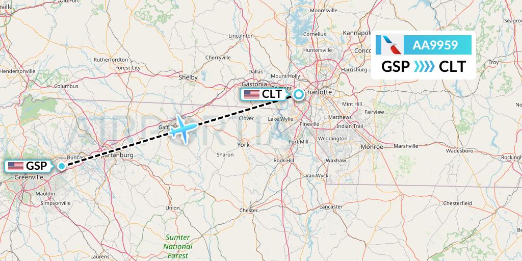 AA9959 American Airlines Flight Map: Greenville-Spartanburg to Charlotte