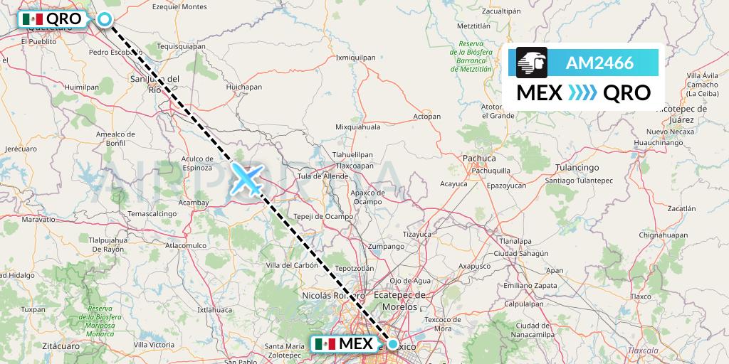 AM2466 Aeromexico Flight Map: Mexico City to Queretaro